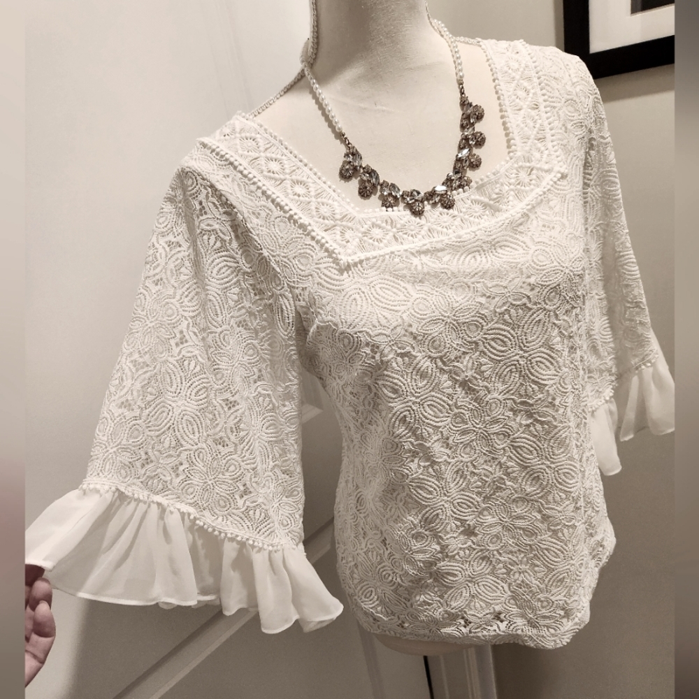 WHBM White Lace Blouse Size S